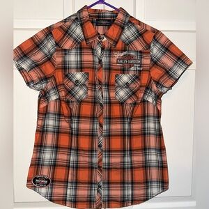 Harley-Davidson Black and Orange Plaid Shirt